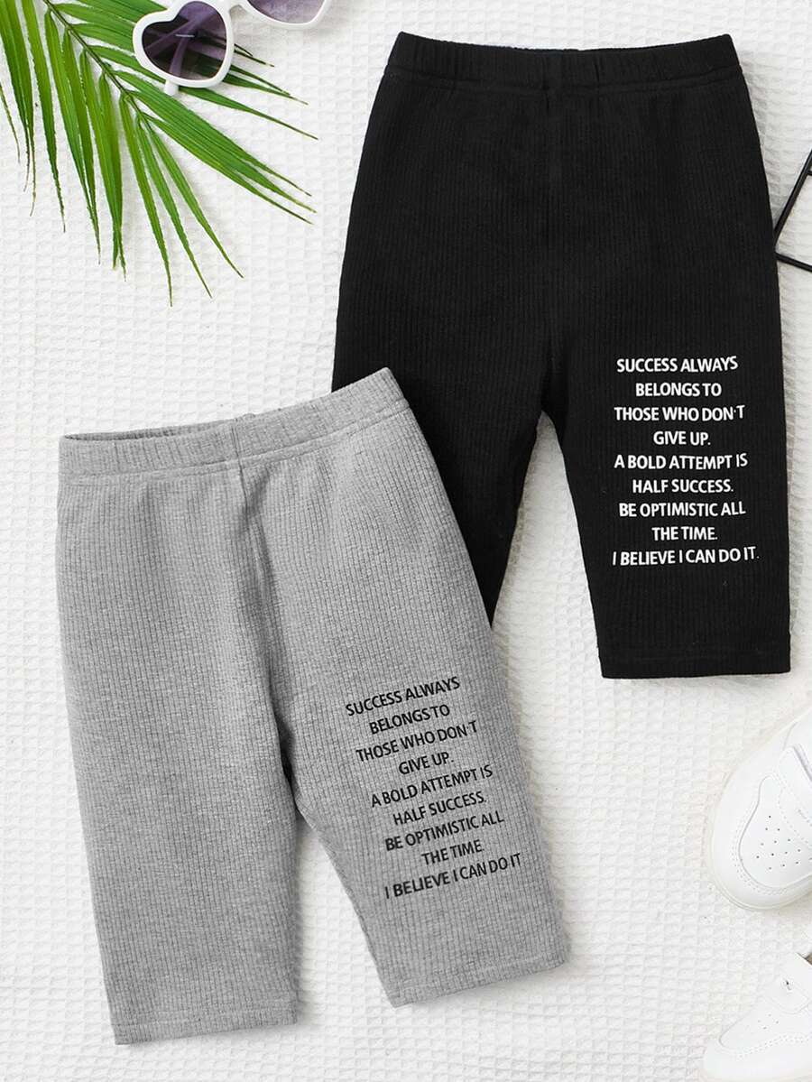 SHEIN 小女童2入組標語圖案騎行褲