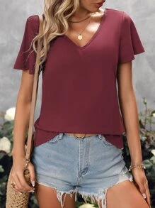 Balvessa Áo thun nữ Lộ Lưng Hội Chữ thập xoắn lại màu trơn Gợi cảm - Màu Đỏ Sâu - Xem 5