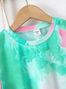 SHEIN Tween Girl Tie Dye Tee & Shorts - Green - View 3