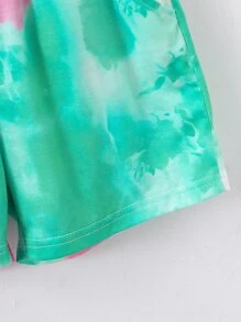 SHEIN Tween Girl Tie Dye Tee & Shorts - Green - View 5