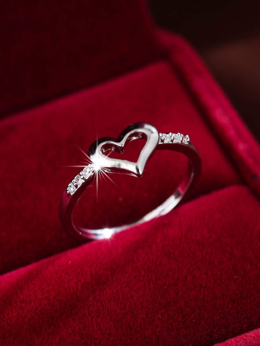 1 Đồng Thời Trang Đính Đá Cubic Zirconia Trang Trí Trái Tim Nhẫn Cho Nữ Cho Cuộc Sống Hàng Ngày Trang Sức Đồng - Bạc - Xem 1