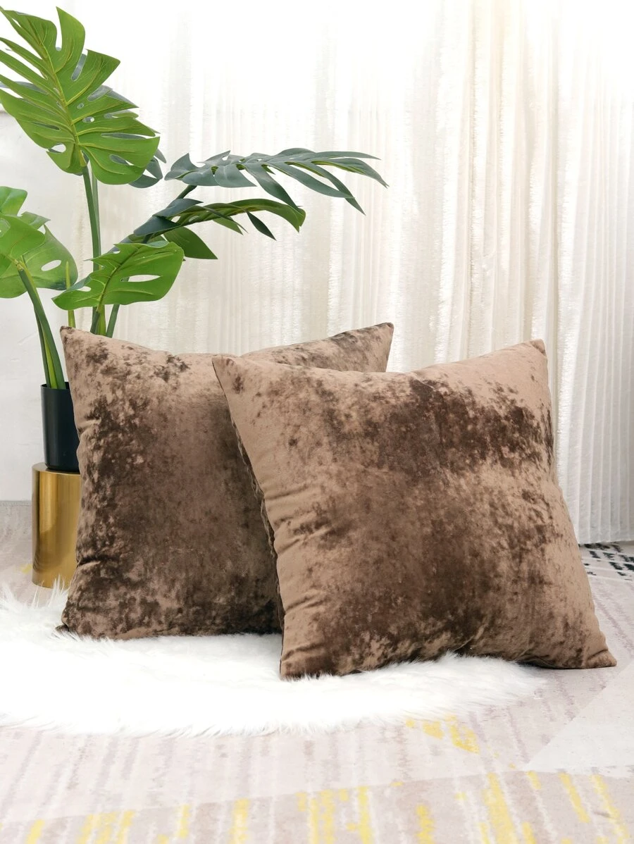 1 Vỏ Gối Nhung Dập Nổi Màu Nâu Nhạt - màu nâu - Xem 1