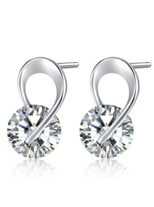 1pair Glamorous Cubic Zirconia Decor Stud Earrings For Women For Party - Silver - View 1