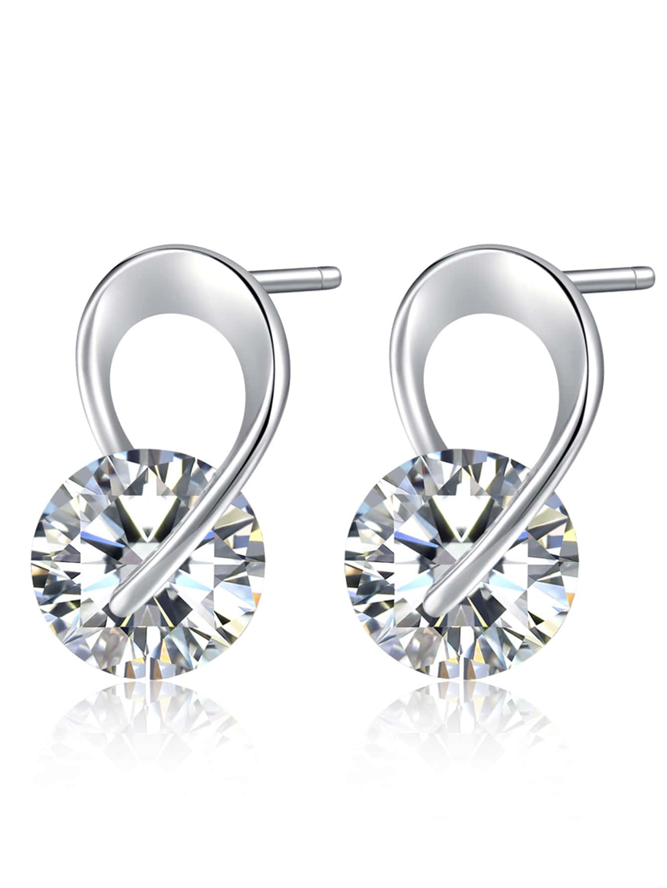 1pair Glamorous Cubic Zirconia Decor Stud Earrings For Women For Party - Silver - View 1