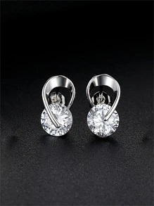1pair Glamorous Cubic Zirconia Decor Stud Earrings For Women For Party - Silver - View 2