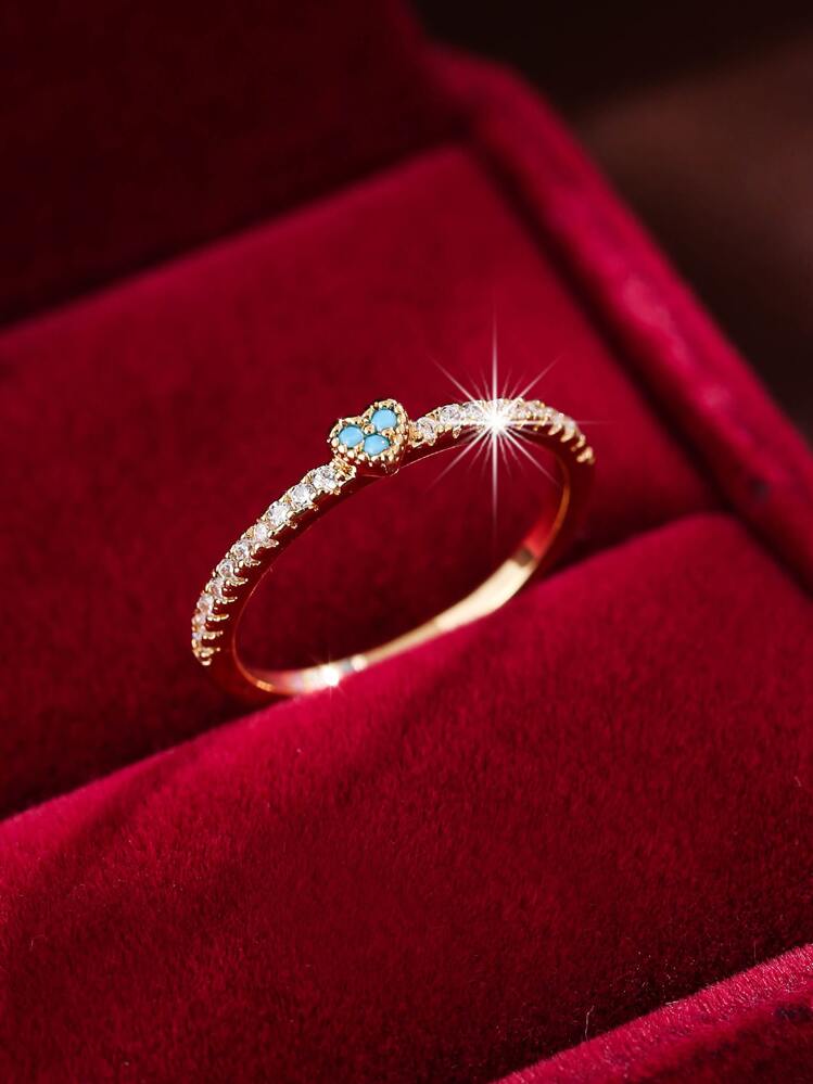 1pc Women's Engagement Cubic Zirconia Heart Shaped Ring, Suitable For Daily Wear - Yellow Gold - View 1