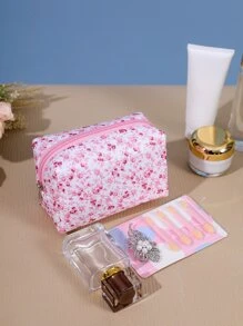 1入組花朵圖案彩妝收納袋 - 粉色 - 查看 7