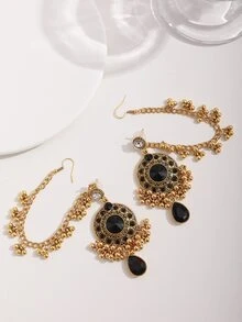 1對女士波西米亞風鋅合金水鑽裝飾球形流蘇和水滴耳環日常裝飾 - 彩色 - 查看 4