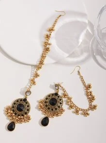 1對女士波西米亞風鋅合金水鑽裝飾球形流蘇和水滴耳環日常裝飾 - 彩色 - 查看 5