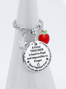 1pc Women Slogan Graphic Round & Apple Charm Creative Keychain - Silver - View 3
