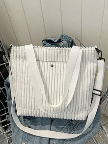 Medium Tote Bag Solid Colour Double Handle Fashion Style - White - View 1