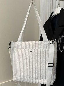 Medium Tote Bag Solid Colour Double Handle Fashion Style - White - View 3