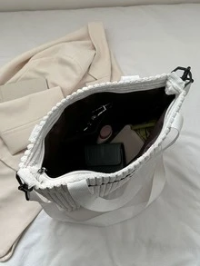 Medium Tote Bag Solid Colour Double Handle Fashion Style - White - View 4