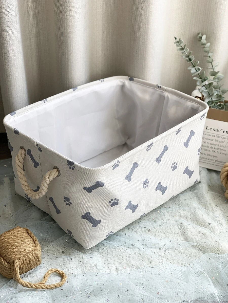 1pc Foldable Bone Print Pet Storage Basket For Cat And Dog For Organize - Multicolor - View 1