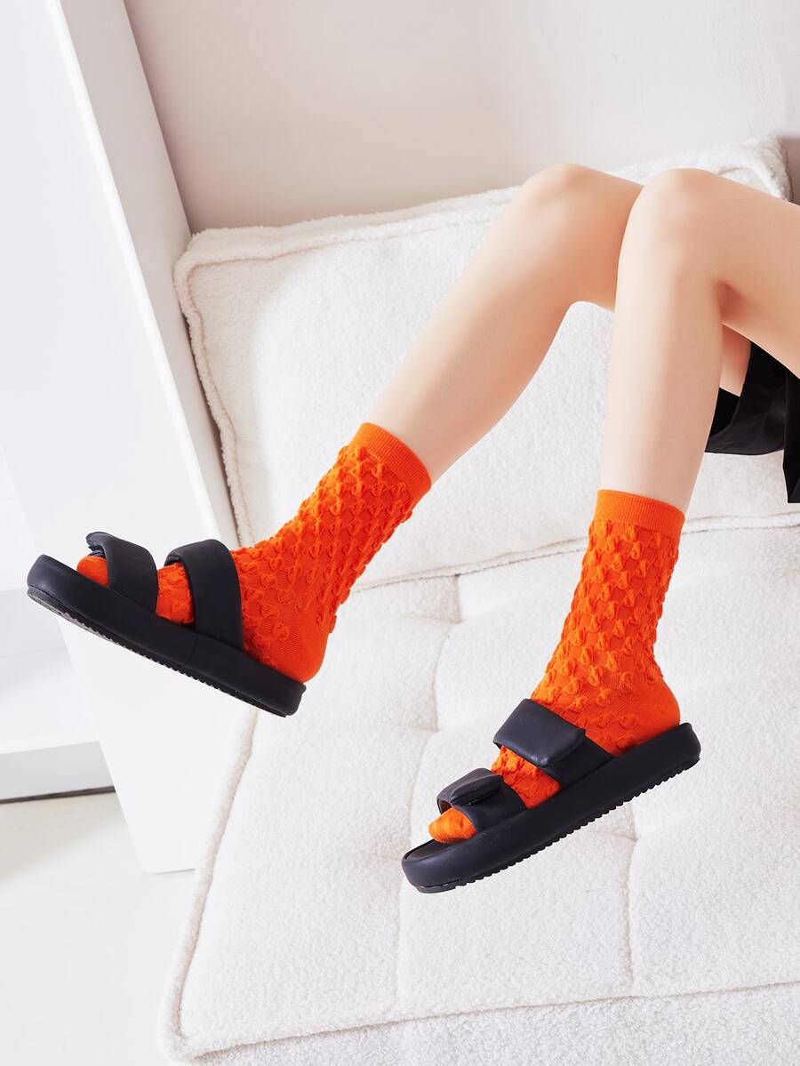 1pair Women Solid Fashion Crew Socks For Daily Life - Mustard Yellow - View 1