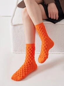 1pair Women Solid Fashion Crew Socks For Daily Life - Mustard Yellow - View 3