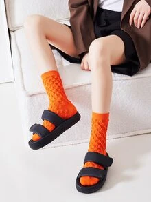 1pair Women Solid Fashion Crew Socks For Daily Life - Mustard Yellow - View 4