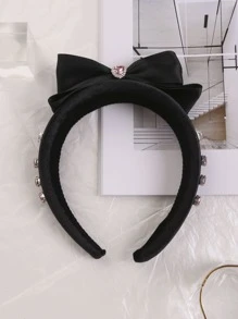 1入組女士水鑽和蝴蝶結裝飾髮箍適用於頭髮裝飾用品 - 黑色 - 查看 1