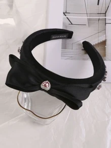 1入組女士水鑽和蝴蝶結裝飾髮箍適用於頭髮裝飾用品 - 黑色 - 查看 2