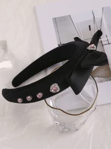 1入組女士水鑽和蝴蝶結裝飾髮箍適用於頭髮裝飾用品 - 黑色 - 查看 3