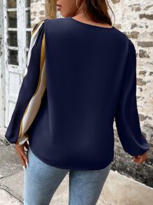 SHEIN Clasi Áo sơ mi Plus Size Nút phía trước Khối Màu Giải trí - Xanh và trắng - Xem 2