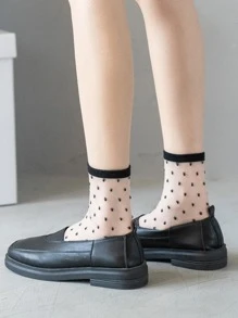 4雙女式格子圖案中筒襪適合日常生活 - 黑與白 - 查看 2