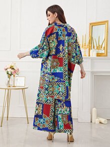 Mulvari 撞色拼接圖案蝙蝠袖襯衫和闊腿褲 - 彩色 - 查看 2