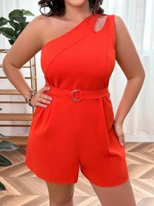 SHEIN Clasi Mono de un hombro con abertura con cinturón - Naranja Quemada - Ver 3