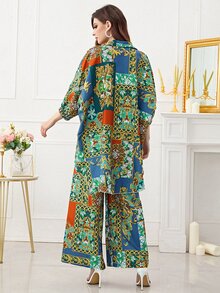 Mulvari Bộ đồ hai mảnh nữ Cao thấp Nút phía trước Chắp vá Boho - Nhiều màu - Xem 2