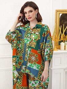 Mulvari Bộ đồ hai mảnh nữ Cao thấp Nút phía trước Chắp vá Boho - Nhiều màu - Xem 4