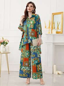 Mulvari Bộ đồ hai mảnh nữ Cao thấp Nút phía trước Chắp vá Boho - Nhiều màu - Xem 5