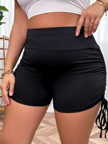 Flirla Shorts biker estampado de esqueleto con cordón lateral - Negro - Ver 2