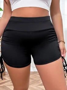 Flirla Shorts biker estampado de esqueleto con cordón lateral - Negro - Ver 5