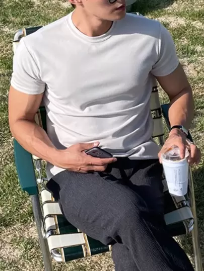 DAZY 男士純棉圓領純色T恤