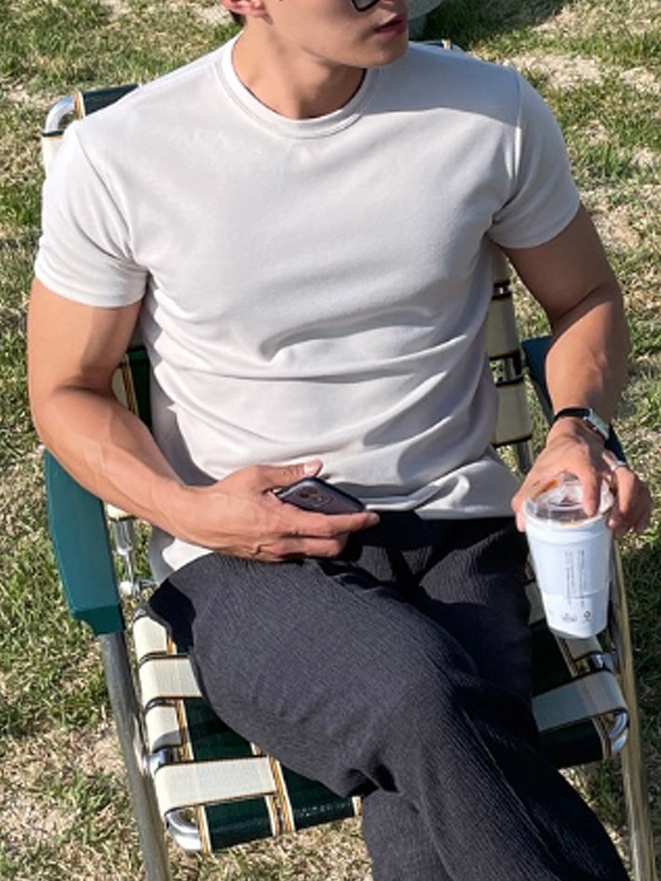 DAZY 男士純棉圓領純色T恤 - 白色 - 查看 1