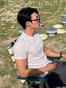 DAZY 男士純棉圓領純色T恤 - 白色 - 查看 2