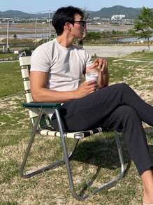 DAZY 男士純棉圓領純色T恤 - 白色 - 查看 4