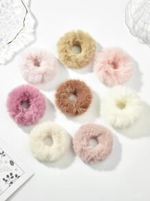 3/8 件女士糖果色简约毛绒发圈，秋冬季柔软弹力发带，适合发髻、马尾辫、妈妈和老师礼物 - 彩色 - 查看 10