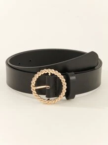 1入組女士時尚圓扣皮帶適用於日常 - 黑色 - 查看 2
