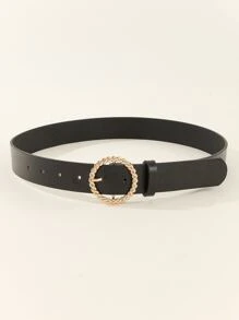 1入組女士時尚圓扣皮帶適用於日常 - 黑色 - 查看 3