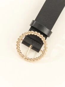 1入組女士時尚圓扣皮帶適用於日常 - 黑色 - 查看 4