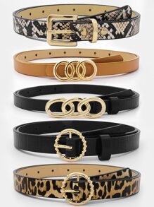 Mujer 5 piezas Cinturón con patrón de leopardo de moda con hebilla redonda para diariamente - Multicolor - Ver 1