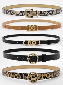 Mujer 5 piezas Cinturón con patrón de leopardo de moda con hebilla redonda para diariamente - Multicolor - Ver 2
