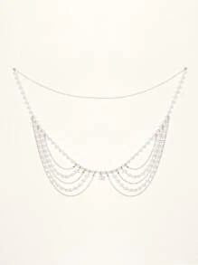 1 dây chuyền thắt lưng phong cách phương Tây dành cho nữ với nhiều dây chuyền bên, tua rua, trang trí ngọc trai và kim cương giả - Bạc - Xem 2