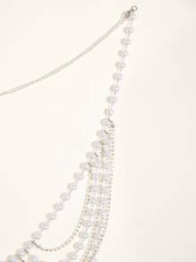 1 dây chuyền thắt lưng phong cách phương Tây dành cho nữ với nhiều dây chuyền bên, tua rua, trang trí ngọc trai và kim cương giả - Bạc - Xem 4