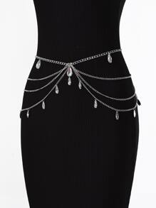 1条女士哥特式腰链，饰有水滴形水晶，适合圣诞节、万圣节、婚礼、派对和日常佩戴，长度105厘米，夏季、秋季、万圣节 - 銀色 - 查看 3