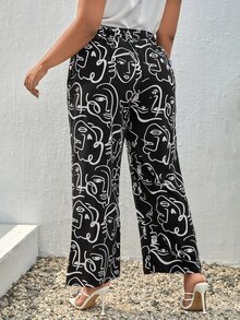 SHEIN Holidaya Plus Abstract Figure Print Slant Pocket Trousers - Black - View 2
