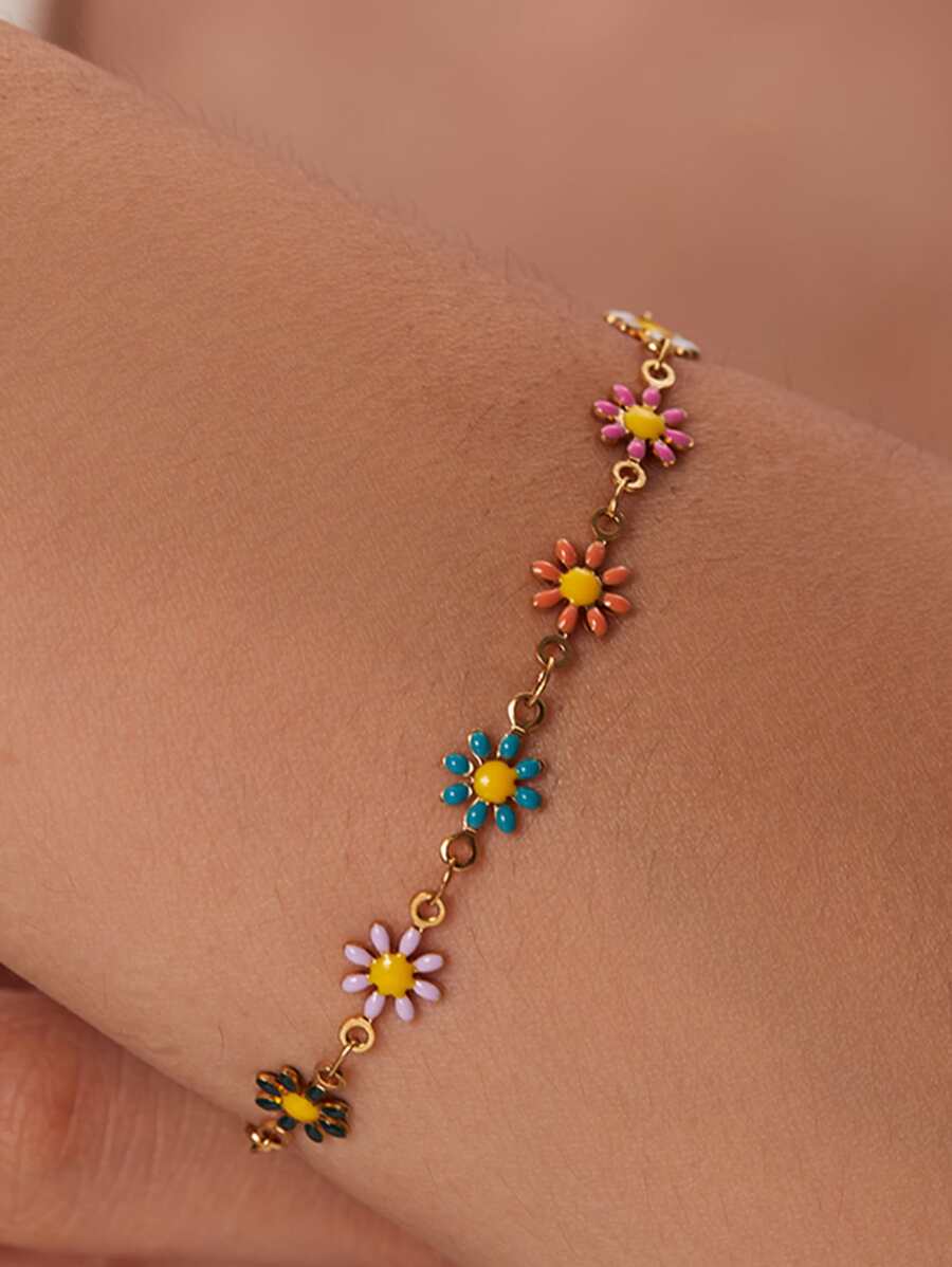 Uworld 1 chiếc vòng tay trang trí hoa bằng thép không gỉ thời trang dành cho nữ dùng để trang trí hàng ngày, trang sức trang trí hoa cho ngày lễ tình nhân - Nhiều màu - Xem 1