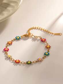 Uworld 1 chiếc vòng tay trang trí hoa bằng thép không gỉ thời trang dành cho nữ dùng để trang trí hàng ngày, trang sức trang trí hoa cho ngày lễ tình nhân - Nhiều màu - Xem 2