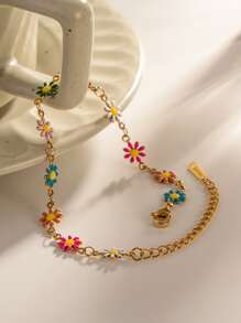 Uworld 1 chiếc vòng tay trang trí hoa bằng thép không gỉ thời trang dành cho nữ dùng để trang trí hàng ngày, trang sức trang trí hoa cho ngày lễ tình nhân - Nhiều màu - Xem 6